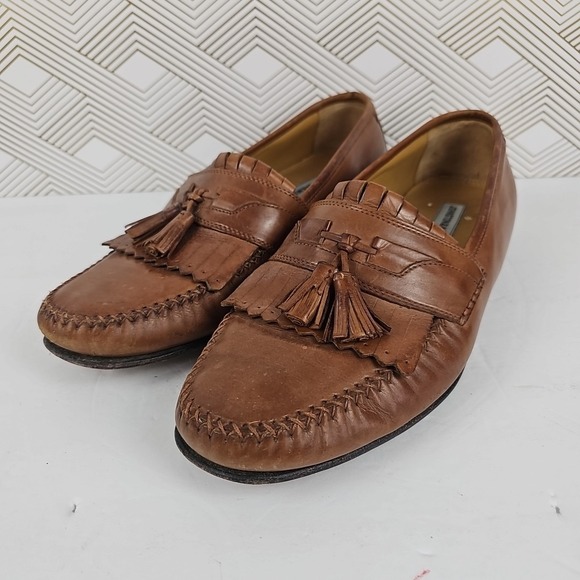 Johnston Murphy Breland Kiltie Tassel Leather Loafer Men 12 W Brown Slip On - Picture 1 of 10
